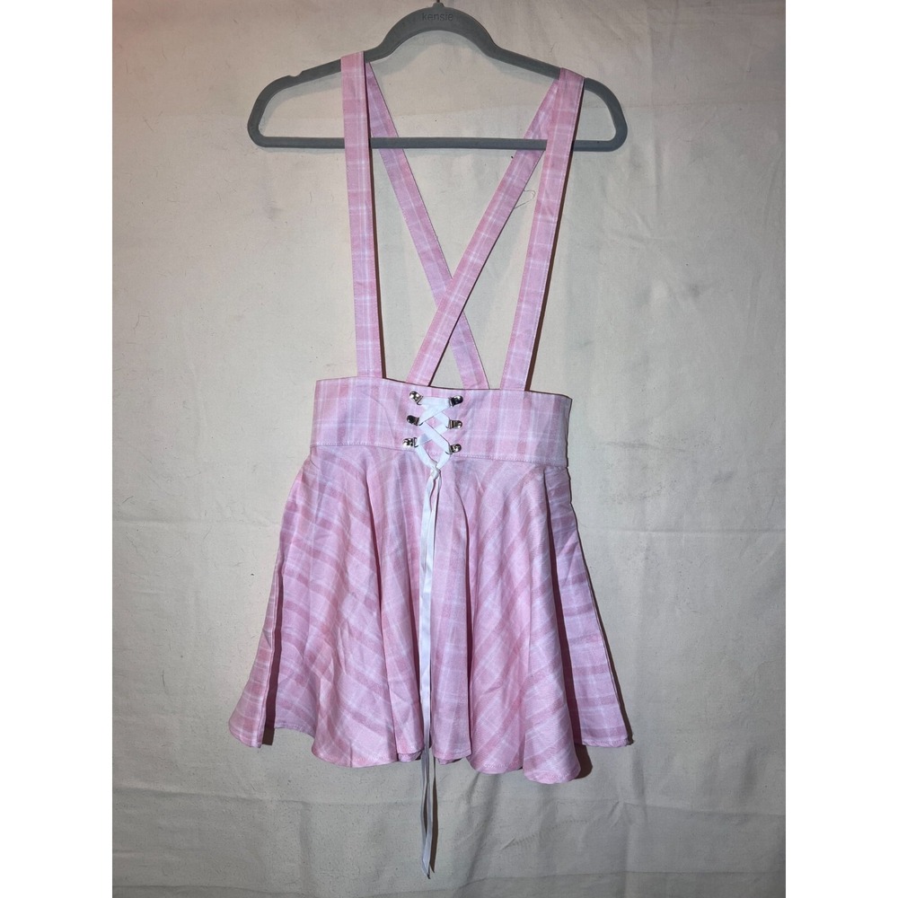 Romwe Pink Pinafore Womans SZ S Suspender Skirt Lace Up Q9